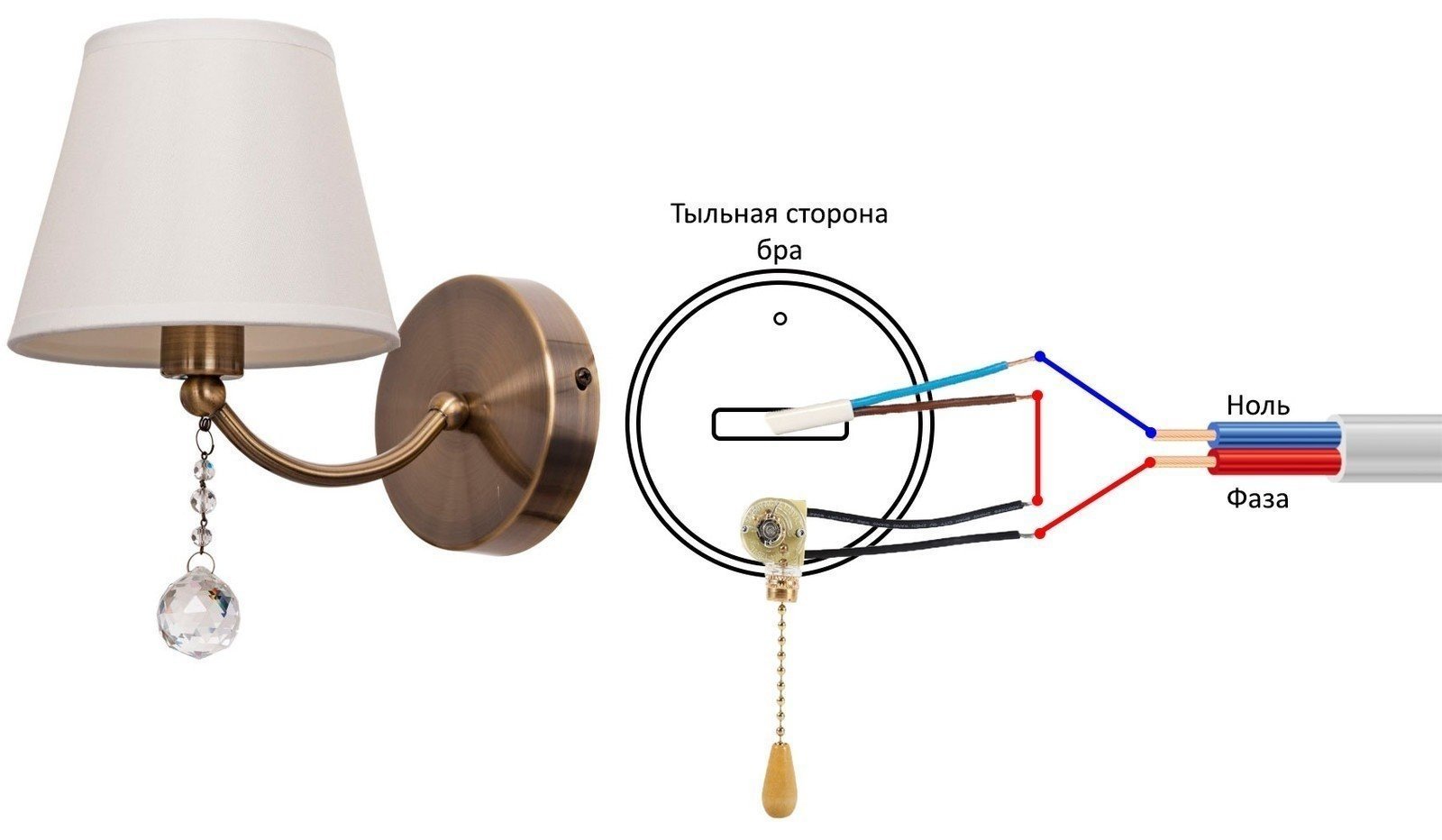 Схема подключения светильника с выключателем шнурком