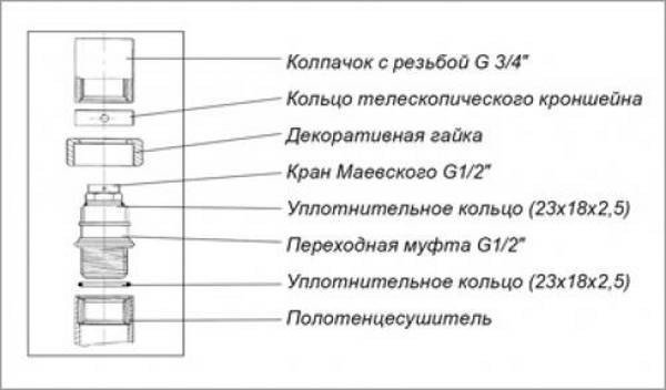 Кран маевского чертеж с размерами