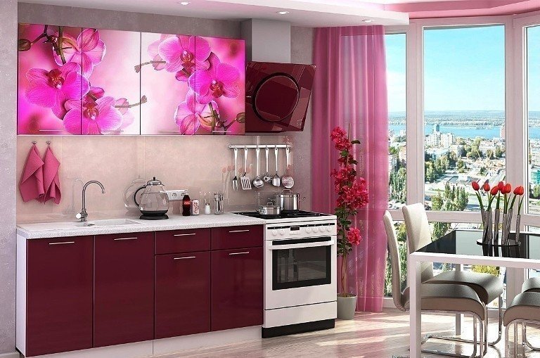 Кухня стендмебель с фотопечатью лилии