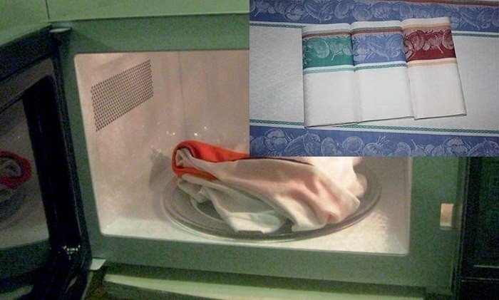 Стирка кухонных полотенец в микроволновке