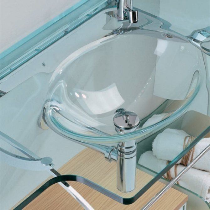 Угловая стеклянная раковина в ванную