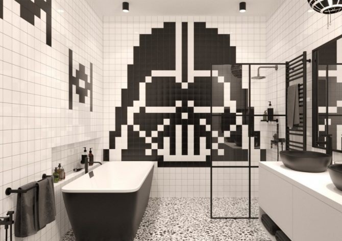 Черно белая ванная комната