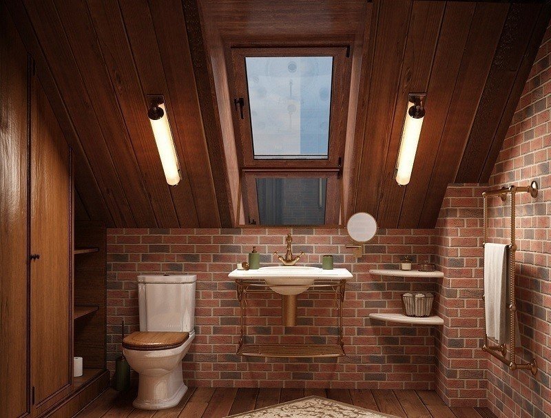 Туалетная комната в деревянном доме
